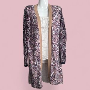 Land's End Fine Gauge Sweater Paisley open front cardigan size M 10-12